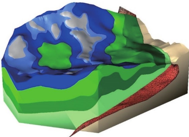 图1 建模区域的整体地质模型Fig. 1 Overall geological model of modeling area.