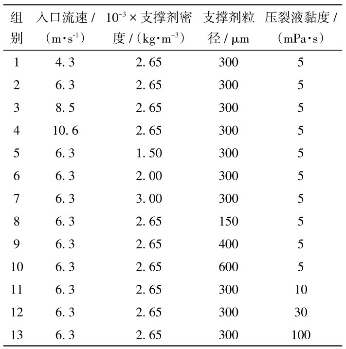 表2 水平井筒多簇射孔支撑剂分布研究方案Table 2 Research scheme of proppant distribution for multi-cluster perforation in horizontal wellbore